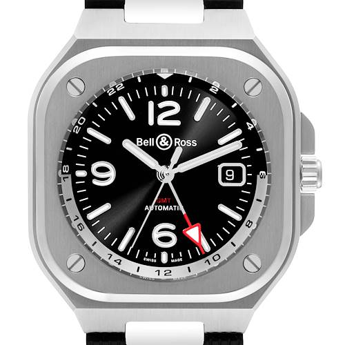 The image shows a front view of the Bell & Ross Chronograph watch, highlighting its square case, dial, and crown detail.