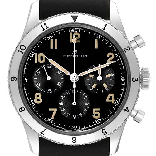 The Breitling Aviator AB0920 Men's Stainless Steel Black Dial AB0920 Men's Stainless Steel Black Dial watch is shown from the front, displaying its dial, bezel, and crown.