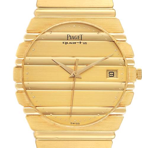 The image shows a front view of the Piaget 15661C701 Men's Yellow Gold Champagne Dial 15661C701 Men's Yellow Gold Champagne Dial Polo 18K Yellow Gold Champagne Dial Mens Watch 15561, showcasing the dial and part of the band.
