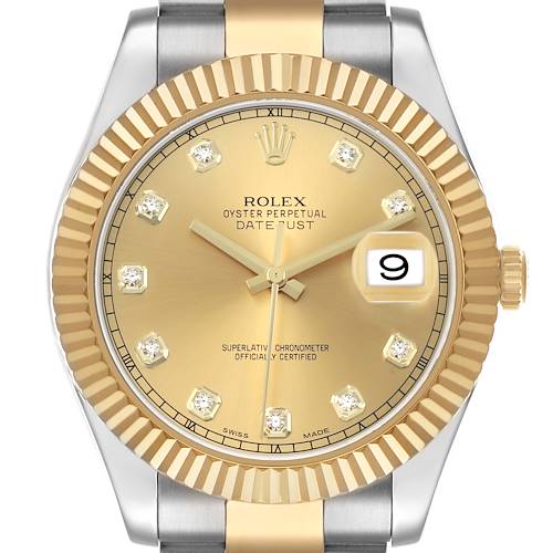 Photo of Rolex Datejust II 41 Champagne Diamond Dial Steel Yellow Gold Mens Watch 116333