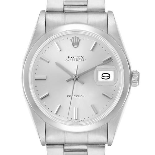 The Rolex Vintage Collection 6694 Men's Stainless Steel Silver Dial watch is shown from a front angle, displaying its face, bezel, crown, and part of the bracelet.